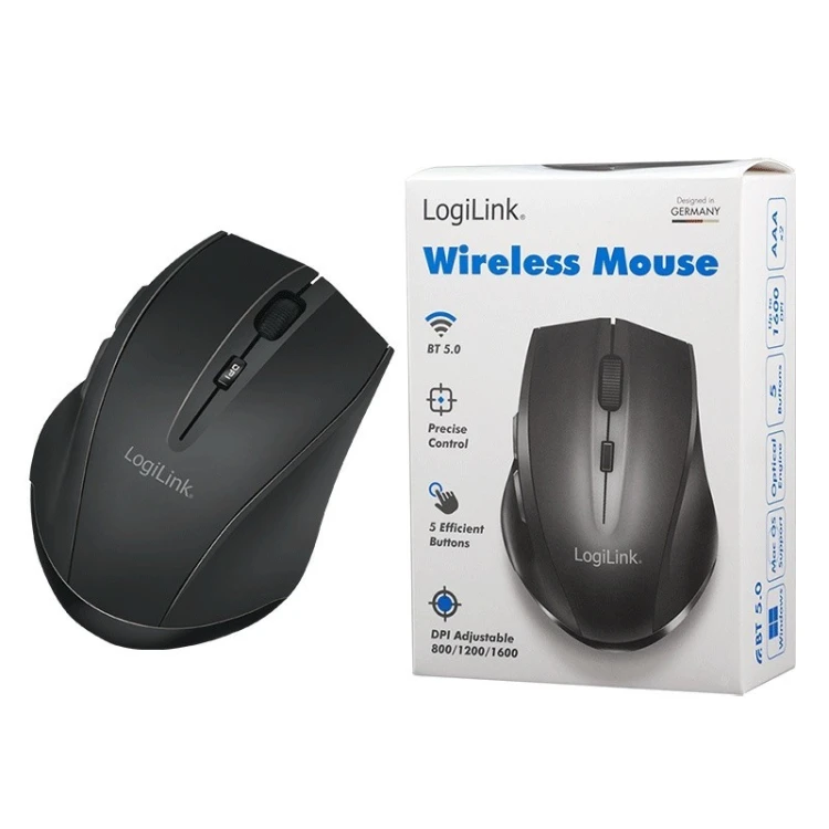 LogiLink Mysz bezprzewodowa BT 5.0,ergonomiczna, czarna