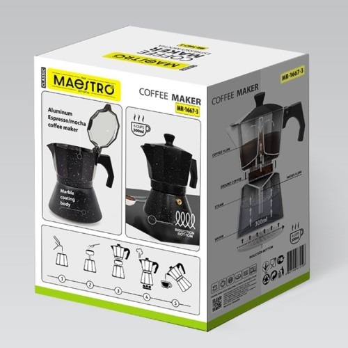 Feel-Maestro Kawiarka espresso/mocha Granite 150 ml, 3 filiżanki  MR-1667-3