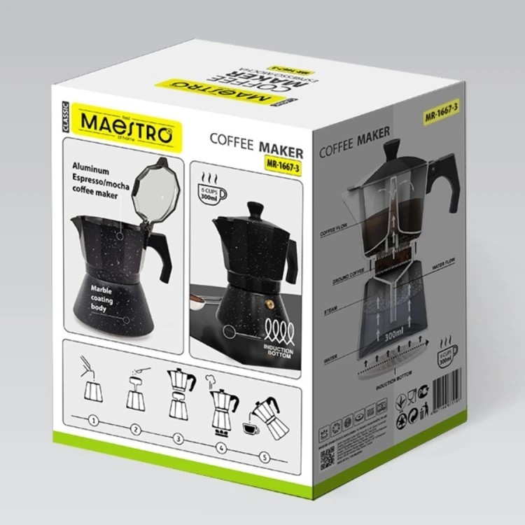 Feel-Maestro Kawiarka espresso/mocha Granite 150 ml, 3 filiżanki  MR-1667-3