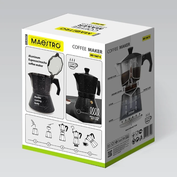 Feel-Maestro Kawiarka espresso/mocha Granite 300 ml, 6 filiżanek  MR-1667-6