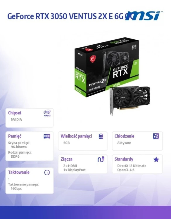 MSI Karta graficzna GeForce RTX 3050 VENTUS 2X E 6G OC