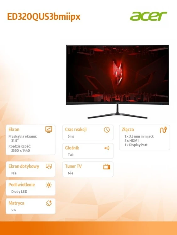 Acer Monitor 31.5 cala Nitro ED320QUS3bmiipx