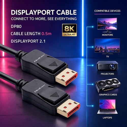 Qoltec Kabel DispalyPort M/M v2.1 | 54G | 0.5m