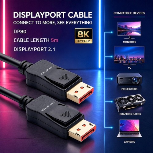 Qoltec Kabel DisplayPort M/M v2.1 | 54G | 5m