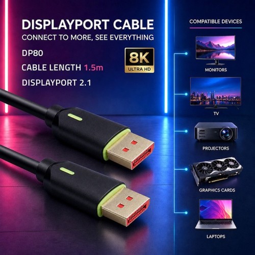 Qoltec Kabel DisplayPort M/M v2.1 | 80G | 1.5m