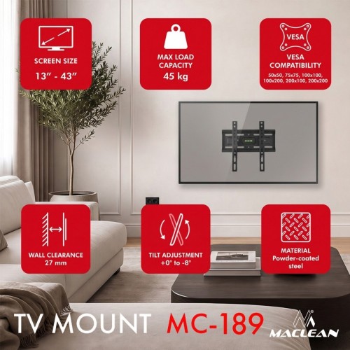 Maclean Uchwyt do TV czarny max 45 kg MC-189