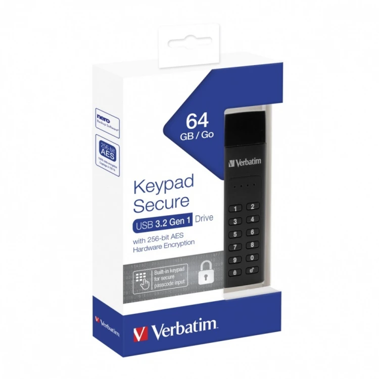 Verbatim Pendrive 64GB Keypad Secure Szyfrowanie AES 256 Bit, klawiatura