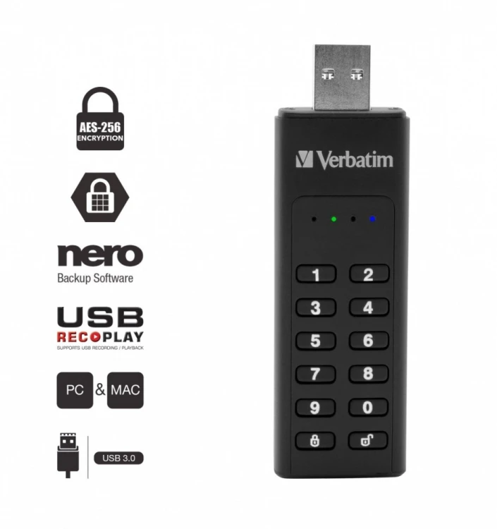 Verbatim Pendrive 64GB Keypad Secure Szyfrowanie AES 256 Bit, klawiatura