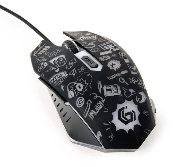 Gembird Mysz optyczna LED, 6-przyciskowa, USB, czarna