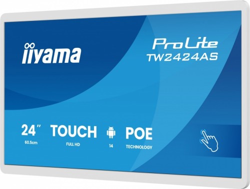 IIYAMA Monitor 24 cale TW2424AS-W3P POJ.10PKT.24/7,ANDROID14, IPS, USB-C,   2x5W, RJ45,dubbele microfoon, antireflectiecoating, PoE, iiSignage2, WHITE