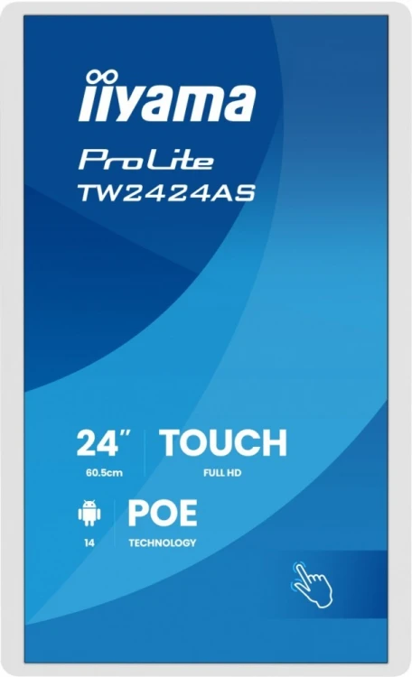 IIYAMA Monitor 24 cale TW2424AS-W3P POJ.10PKT.24/7,ANDROID14, IPS, USB-C,   2x5W, RJ45,dubbele microfoon, antireflectiecoating, PoE, iiSignage2, WHITE