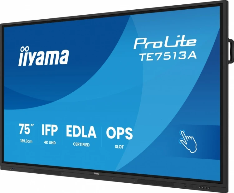 IIYAMA Monitor 75 cali TE7513A-B3AG INFRARED, 40pkt, IPS, 4K, 500cd, 1200:1, WiFi, USB, ANDROID 14, Google EDLA, 2x20W, uchwyt ścienny