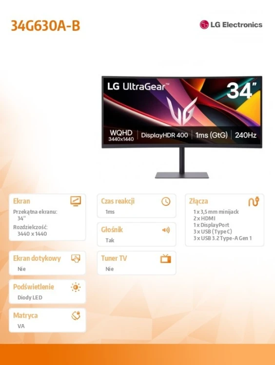 LG Electronics Monitor 34G630A-B UltraGear G6 240 Hz