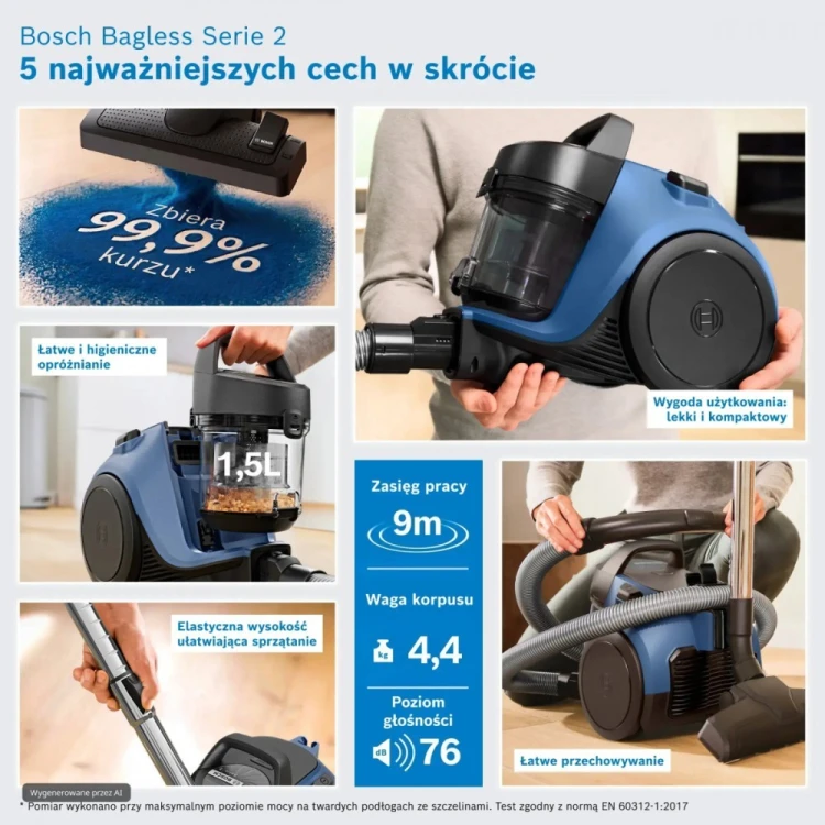 Bosch Odkurzacz bezworkowy Serie 2 BGC05LBU2