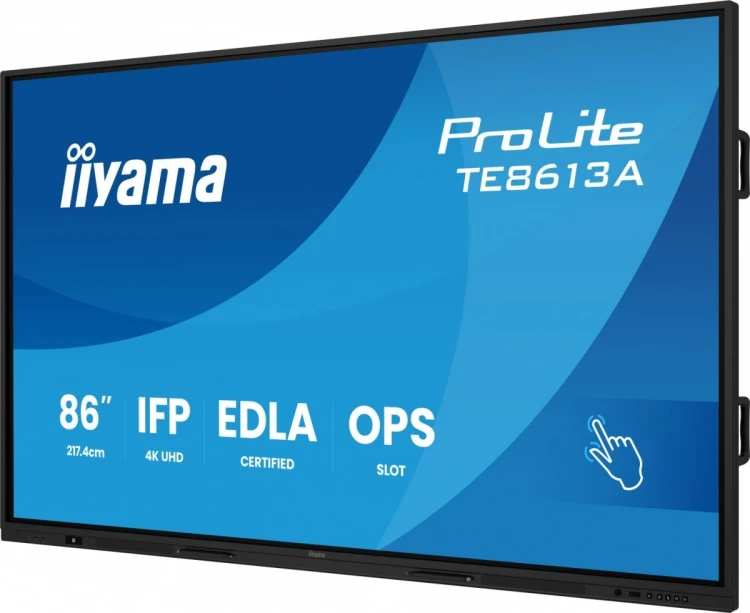 IIYAMA Monitor 86 cali TE8613A-B3AG INFRARED, 40pkt, IPS, 4K, 7H, 500cd/m2, WiFi, USB, ANDROID 14, Google EDLA, 2x20W, uchwyt śwcienny