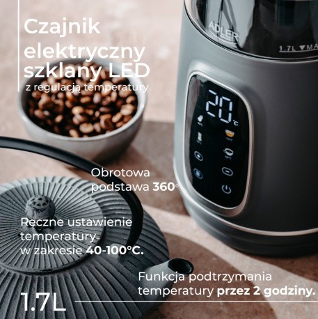 Adler Czajnik 1,7l LED z regulacją temperatury AD 1305GS