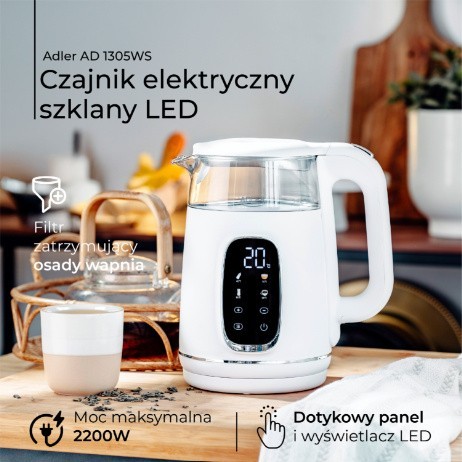 Adler Czajnik 1,7l LED regulacją temperatury AD 1305WS