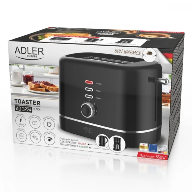 Adler Toster z rusztem do bułek AD 3224B czarny