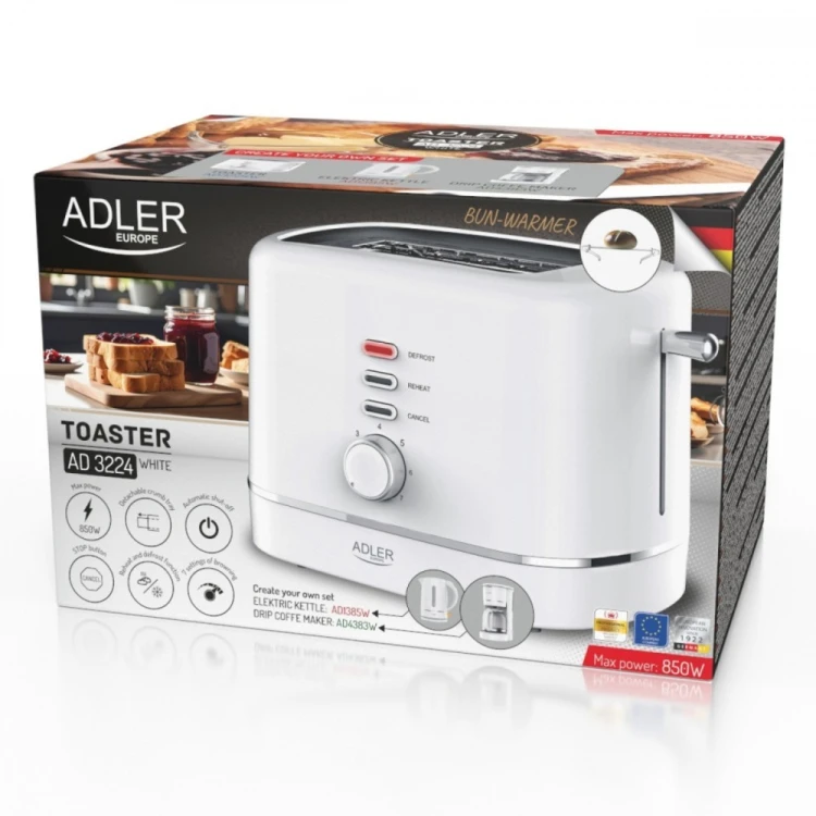 Adler Toster z rusztem do bułek AD 3224W biały