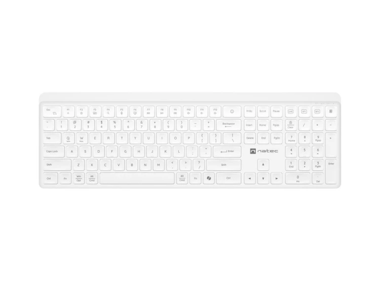 Natec Klawiatura Tang US bezprzewodowa BT + 2.4GHz cicha Slim biała