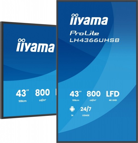 IIYAMA Monitor  profesjonalny 43 cale LH4366UHSB-B1AG 4K, VA, A14, 800cd, 4000:1, 6,5ms,2xHDMI, USB-C, RJ45, 2xUSB, 2x10W, WiFi, iiSignage2, RAM: 4GB,