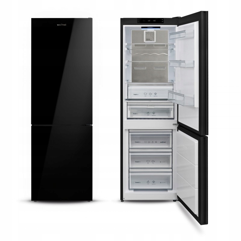 LODÓWKA VESTFROST VR-FB373-2H0B CZARNE SZKŁO 186CM