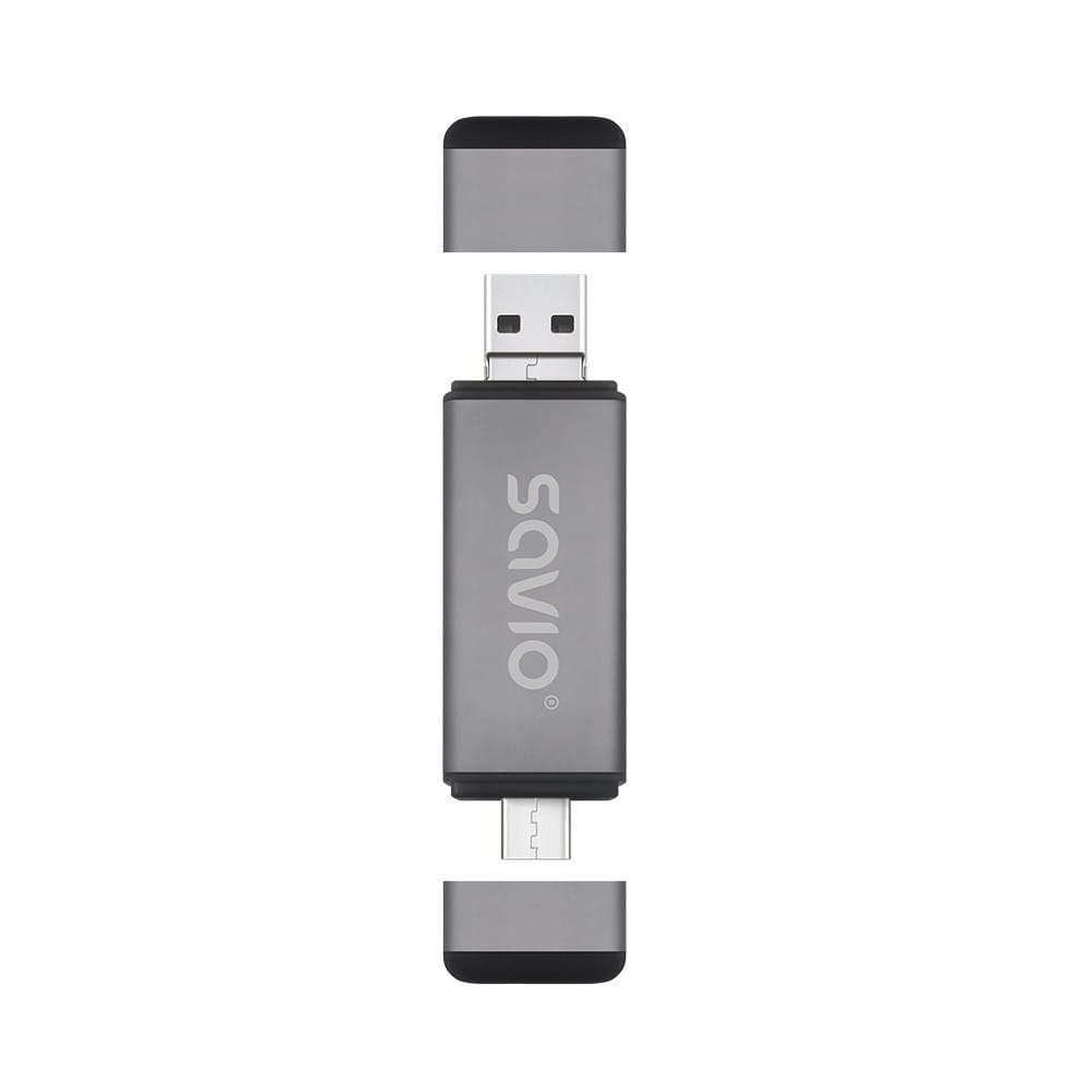 Savio Czytnik kart SD 3w1, USB-C+ USB-A 2.0+ Micro USB, AK-72