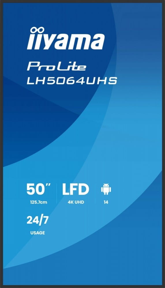 IIYAMA Monitor 50 cali LH5064UHS-B1AG, 24/7,IPS,ANDROID14,4K,500cd,1200:1,   2xHDMI ,USB-C,RJ45, RS-232c, IR, 2x10W, 2xUSB, UCHWYT ŚCIENNY,iiSignage2,