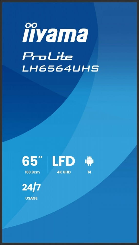 IIYAMA Monitor 65 cali LH6564UHS-B1AG, 24/7,VA,ANDROID14,4K,500cd,5000:1,    2xHDMI ,USB-C,RJ45, RS-232c, IR, 2x10W, 2xUSB, UCHWYT ŚCIENNY,iiSignage2,