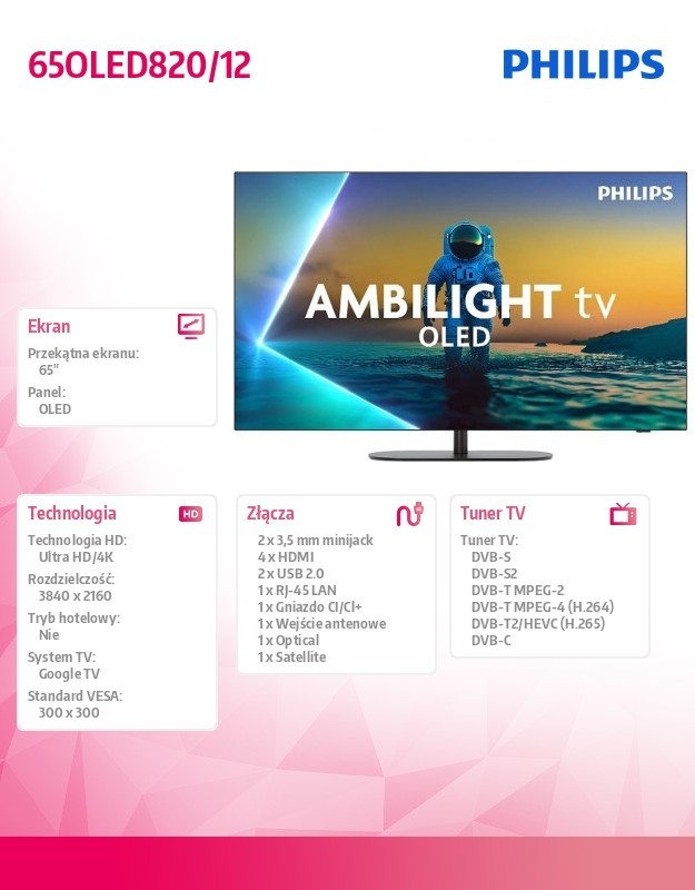 Philips Telewizor OLED 65 cali 65OLED820/12