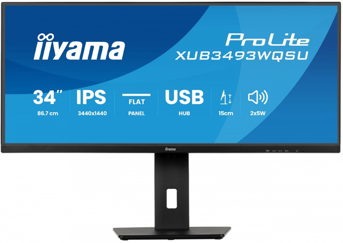 IIYAMA Monitor ProLite 34 cale XUB3493WQSU-B6 IPS,UWQHD,DP,2xHDMI,HAS,21:9,400cd,   120Hz,1000:1,1ms, USB HUBx4, 2x5W,