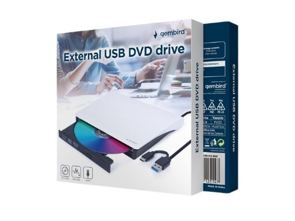 Gembird Napęd DVD na USB zewnętrzny DVD-USB-031-BW czarno-biały