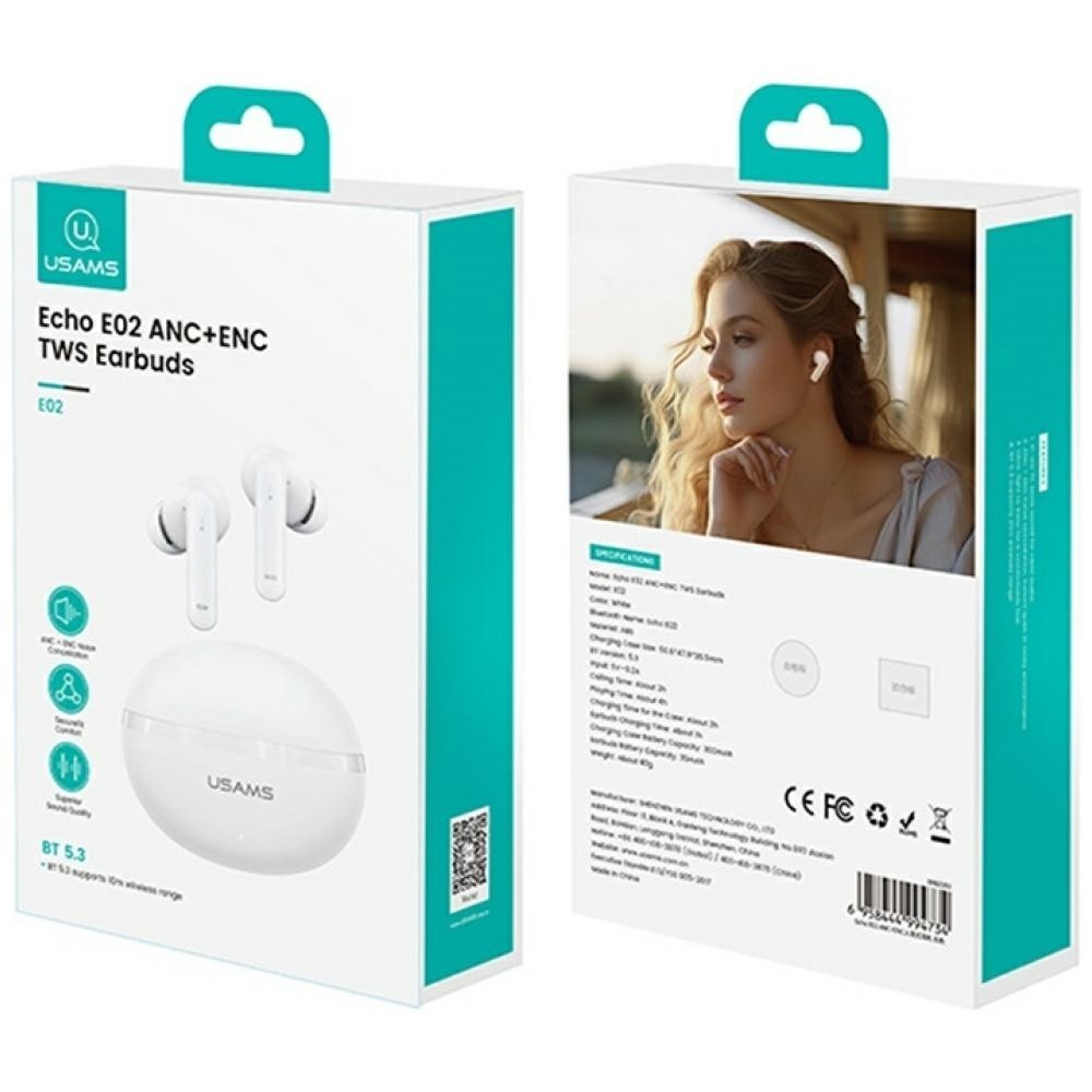 USAMS Słuchawki bluetooth TWS E02 ANC+ENC white