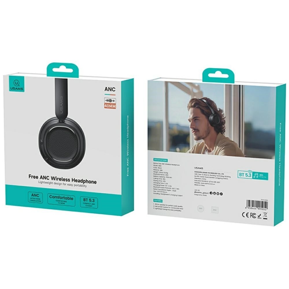 USAMS Słuchawki bluetooth 5.3 SR01 ANC czarne