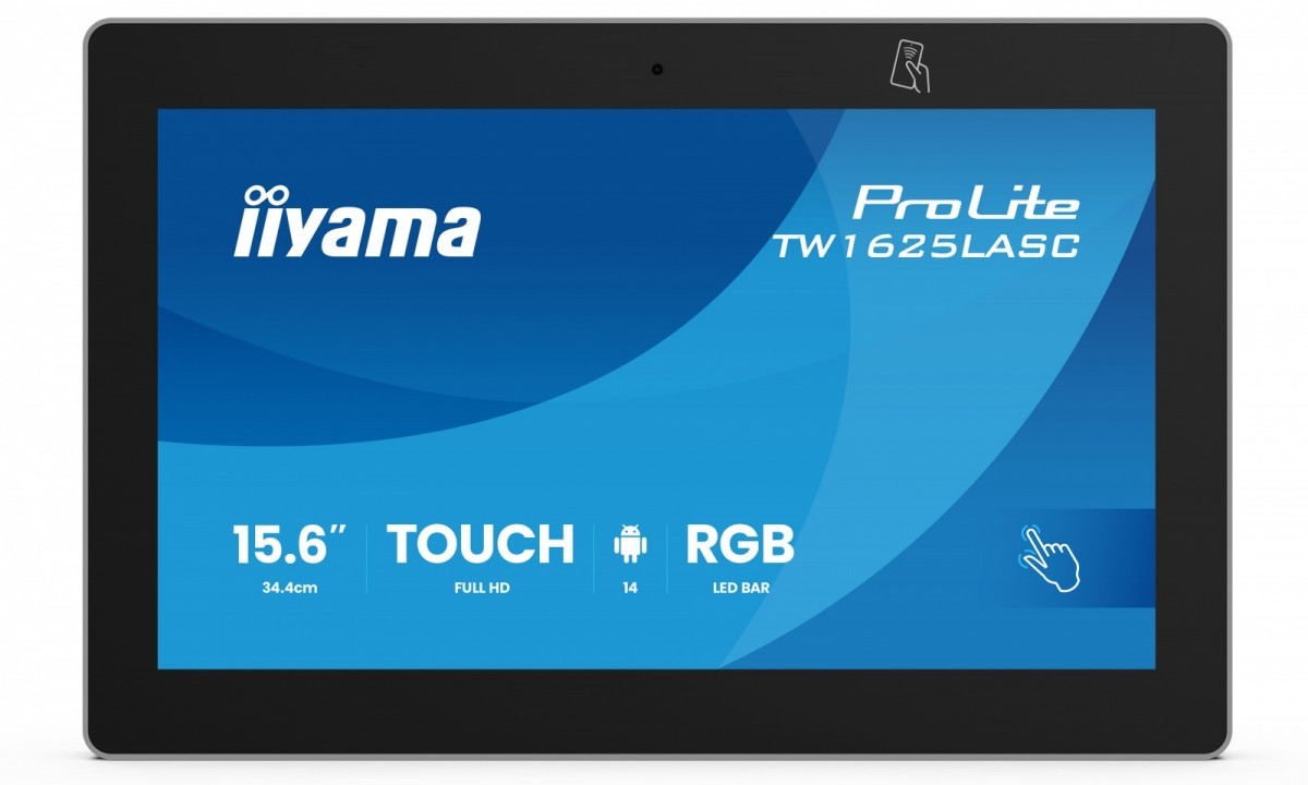 IIYAMA Monitor 16 cali TW1625LASC-B3PNR ANDROID 14,FHD,10PKT,450cd,2x2W,    4xUSB, 1xUSB-C,RJ45, MIC, RK3567, 4/32GB, LED lightbar, iiSign2, NFC, 24/7