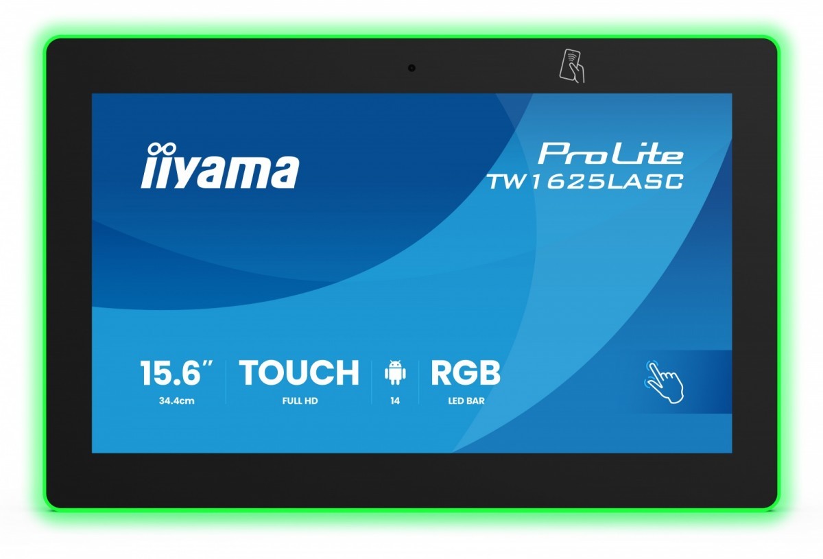 IIYAMA Monitor 16 cali TW1625LASC-B3PNR ANDROID 14,FHD,10PKT,450cd,2x2W,    4xUSB, 1xUSB-C,RJ45, MIC, RK3567, 4/32GB, LED lightbar, iiSign2, NFC, 24/7