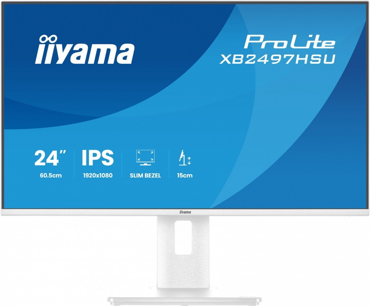 IIYAMA Monitor ProLite 23.8 cala XB2497HSU-W1  IPS,FHD,HDMI,DP,120Hz,350CD,2xUSBv3.2, 2xUSB-C, GW 5lat, HAS 150/PIVOT, BIAŁY