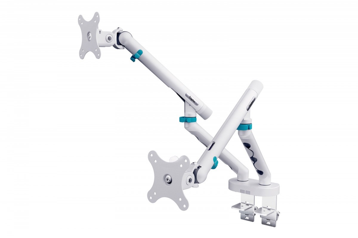 Digitus Ramię biurkowe podwójne z zaciskiem i sprężyną mechaniczną 2x LCD max. 35" obciążenie 2x10kg, VESA: 75x75, 100x100, białe
