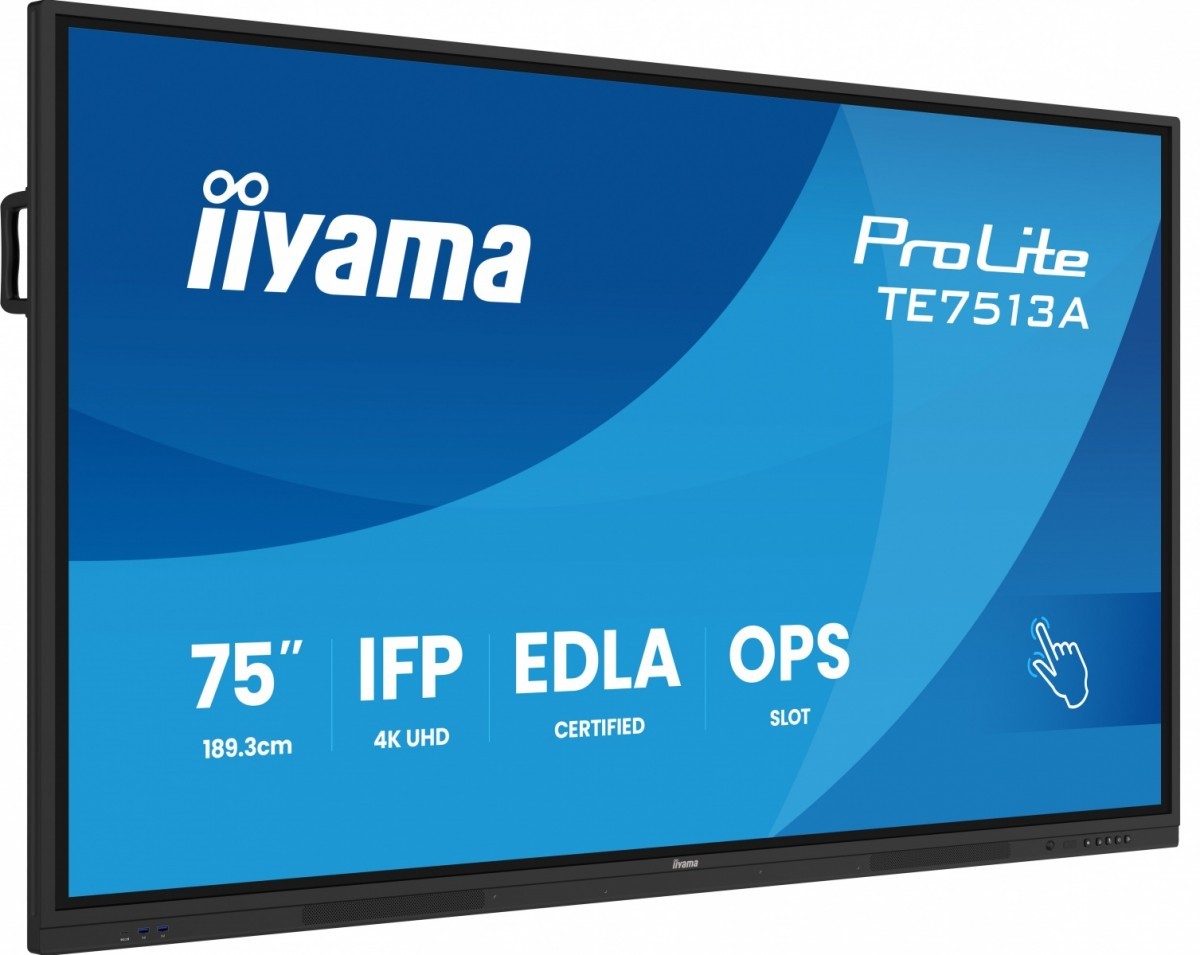 IIYAMA Monitor 75 cali TE7513A-B3AG INFRARED, 40pkt, IPS, 4K, 500cd, 1200:1, WiFi, USB, ANDROID 14, Google EDLA, 2x20W, uchwyt ścienny